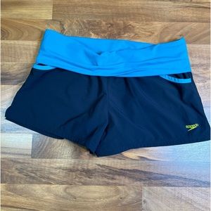 Speedo ZUMBA Shorts Fold‎ Down Waistband XL Black & Teal